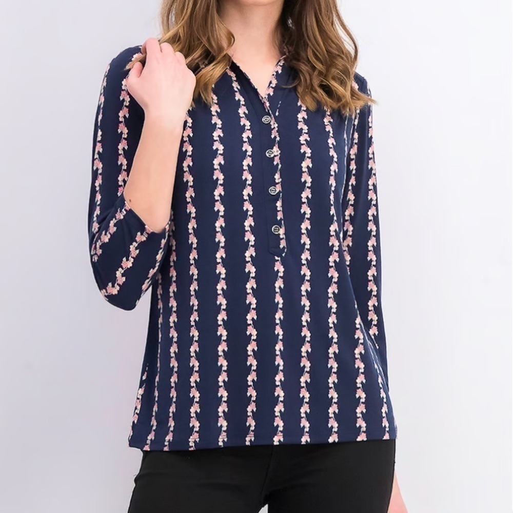 Charter Club Floral Printed Button Down Top Shirt XXL Blue Pink